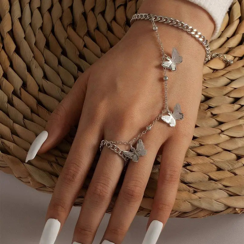 Butterfly Tassel Chain Ring With Bracelet