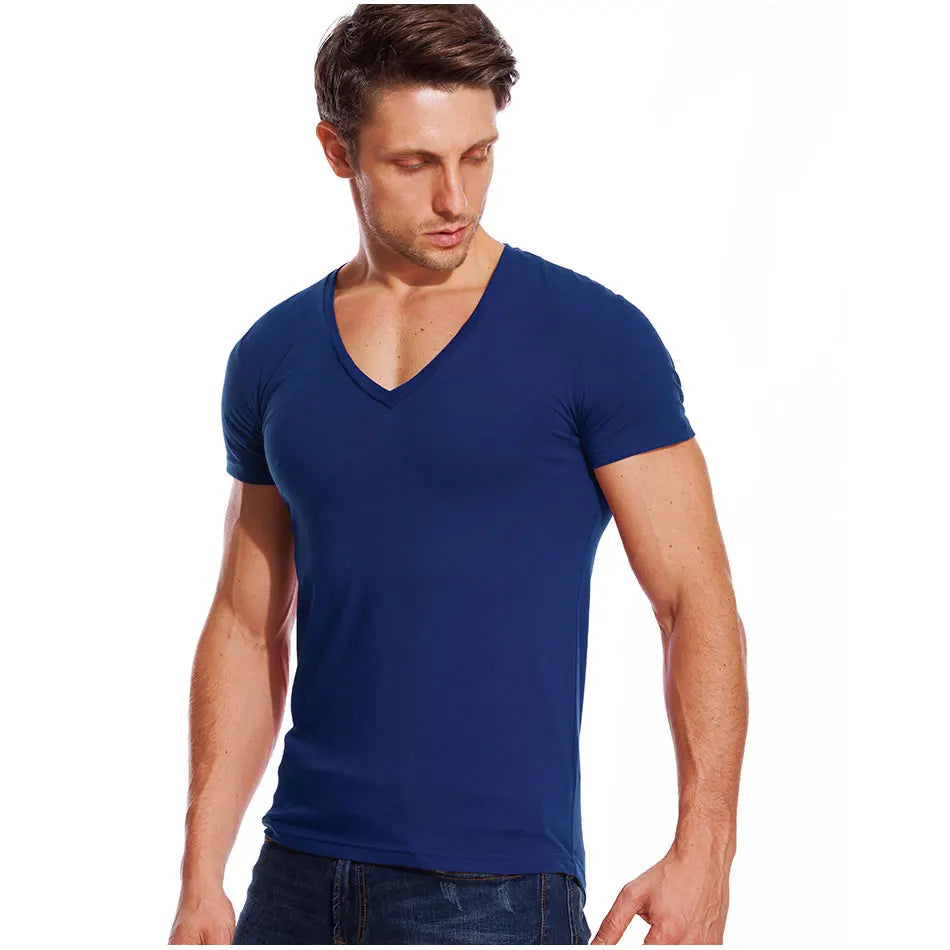 Solid V Neck T Shirt