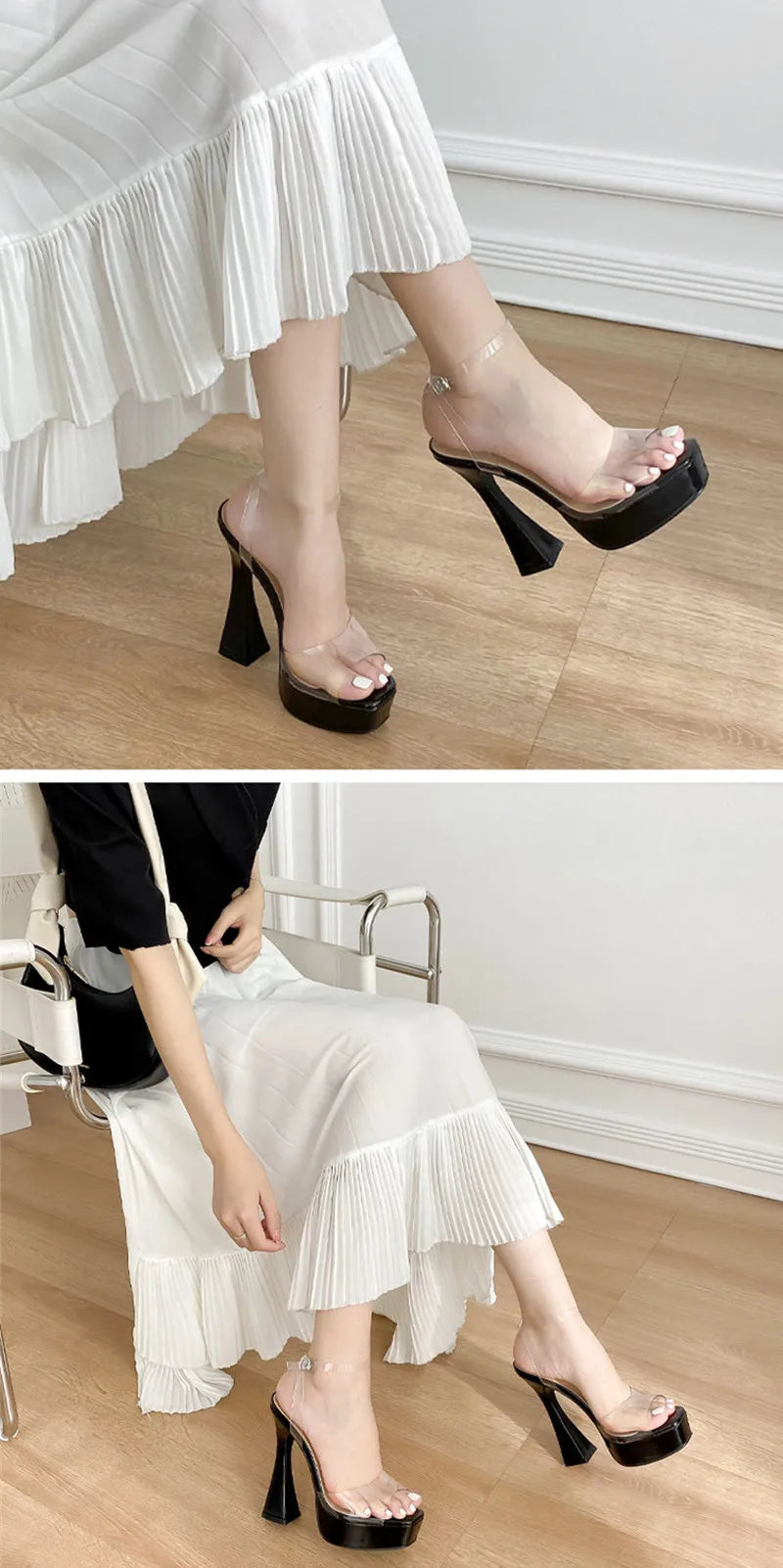 Transparent Ankle Strap Nightclub Pumps