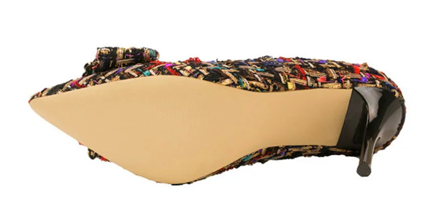 Mixed Colors Woolen Women Pumps New Elegant Crystal Metal Buckle