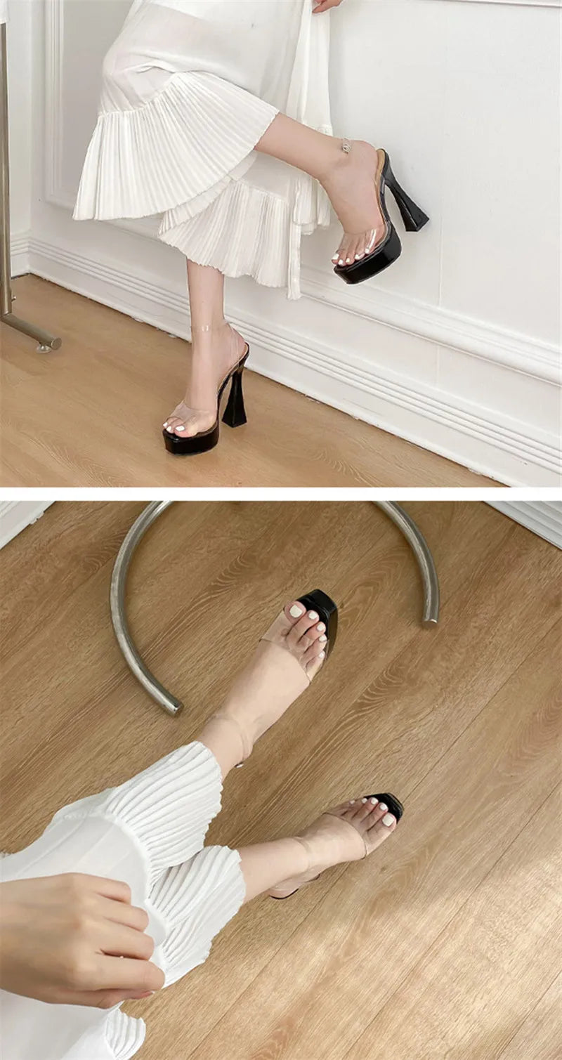Transparent Ankle Strap Nightclub Pumps
