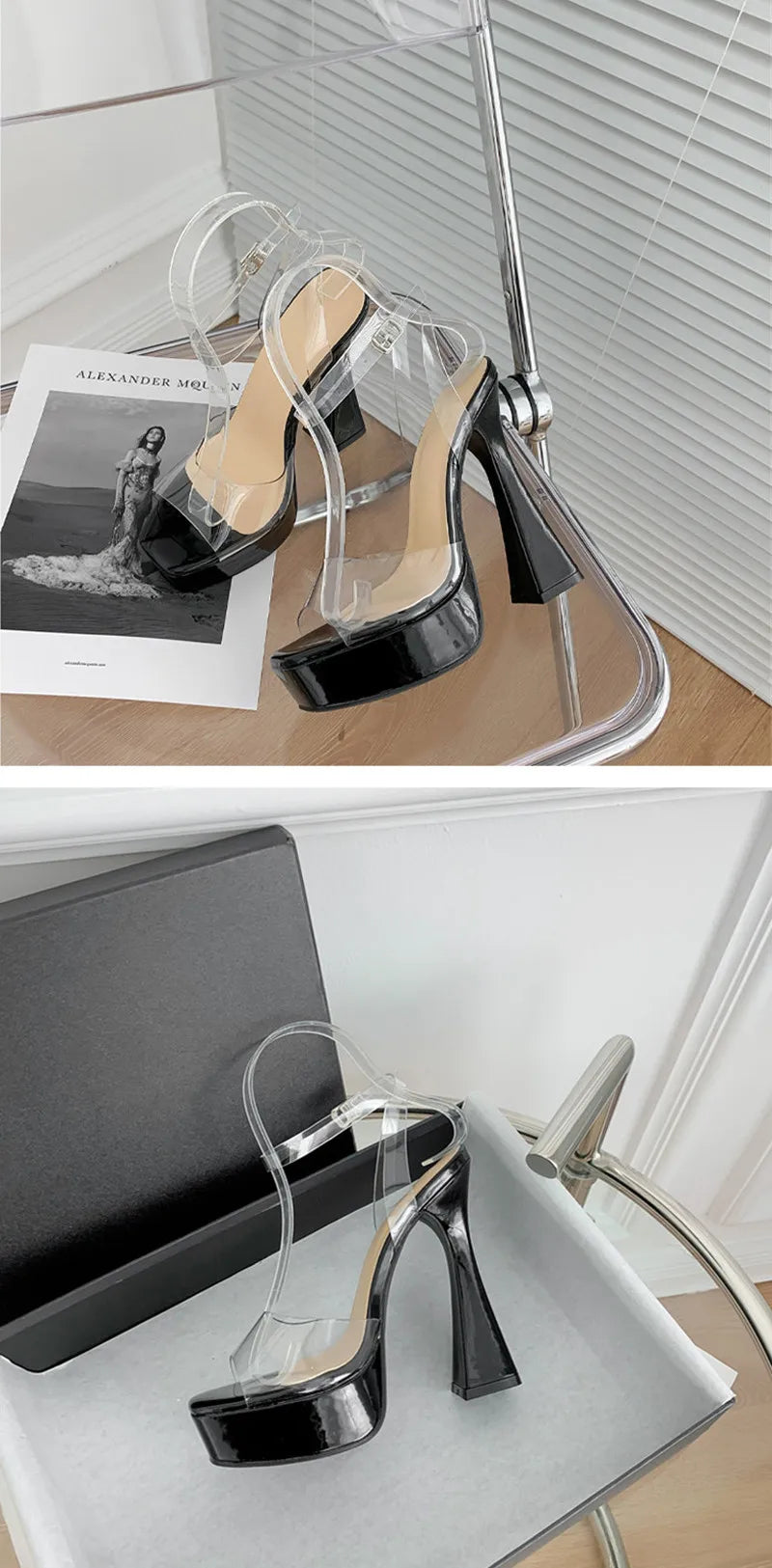 Transparent Ankle Strap Nightclub Pumps