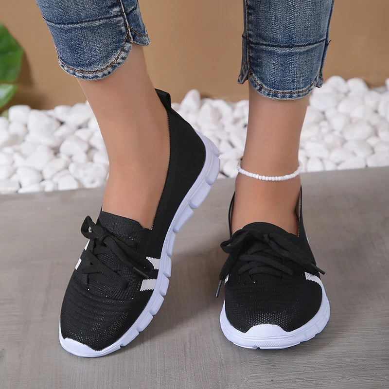 Mesh Knitted Striped Flats Shoes