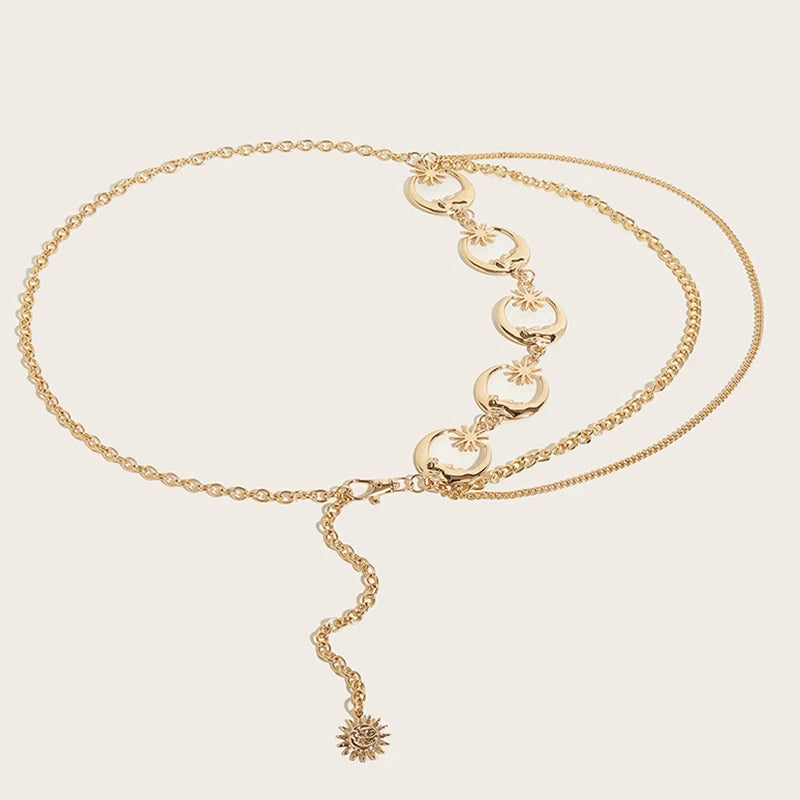 Sun Waist Chain Metal Belts For Women Dress Jewelry Waist Chain Waist Belts