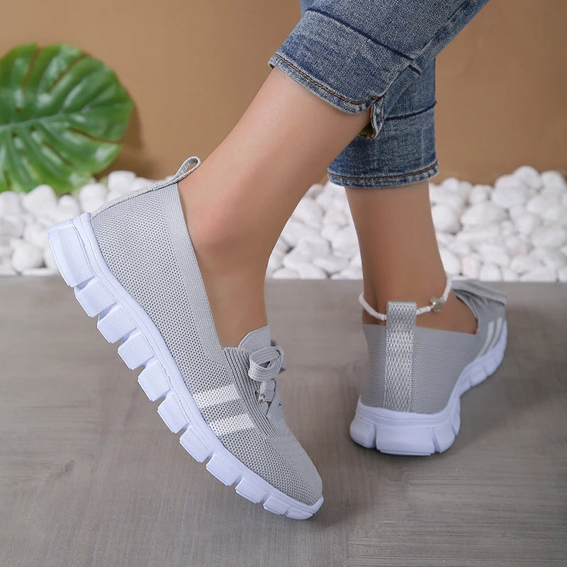 Mesh Knitted Striped Flats Shoes