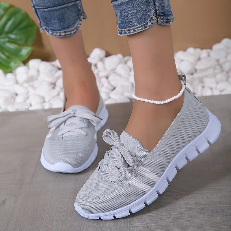 Mesh Knitted Striped Flats Shoes