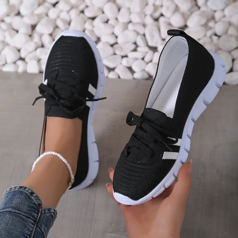 Mesh Knitted Striped Flats Shoes