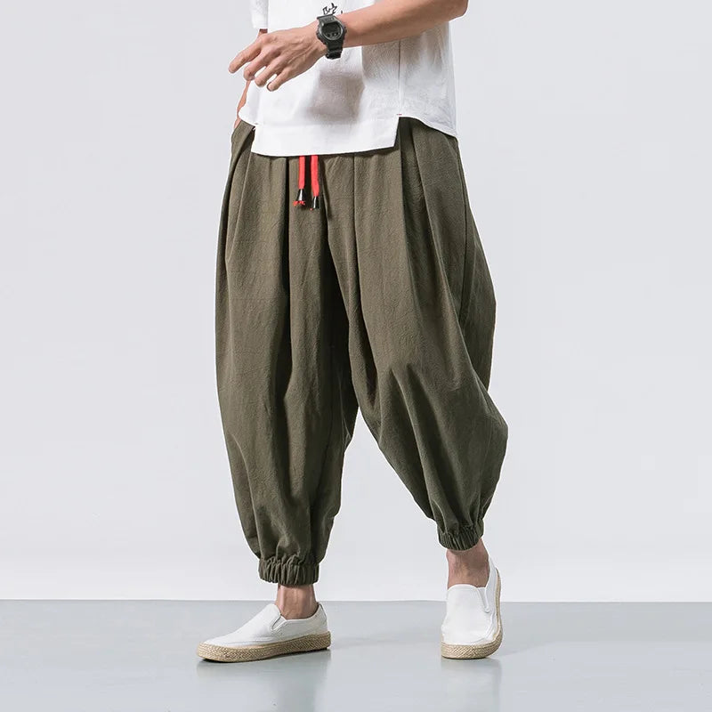 New Oversized Men Linen Sweatpants Joggers High Quality Casual
