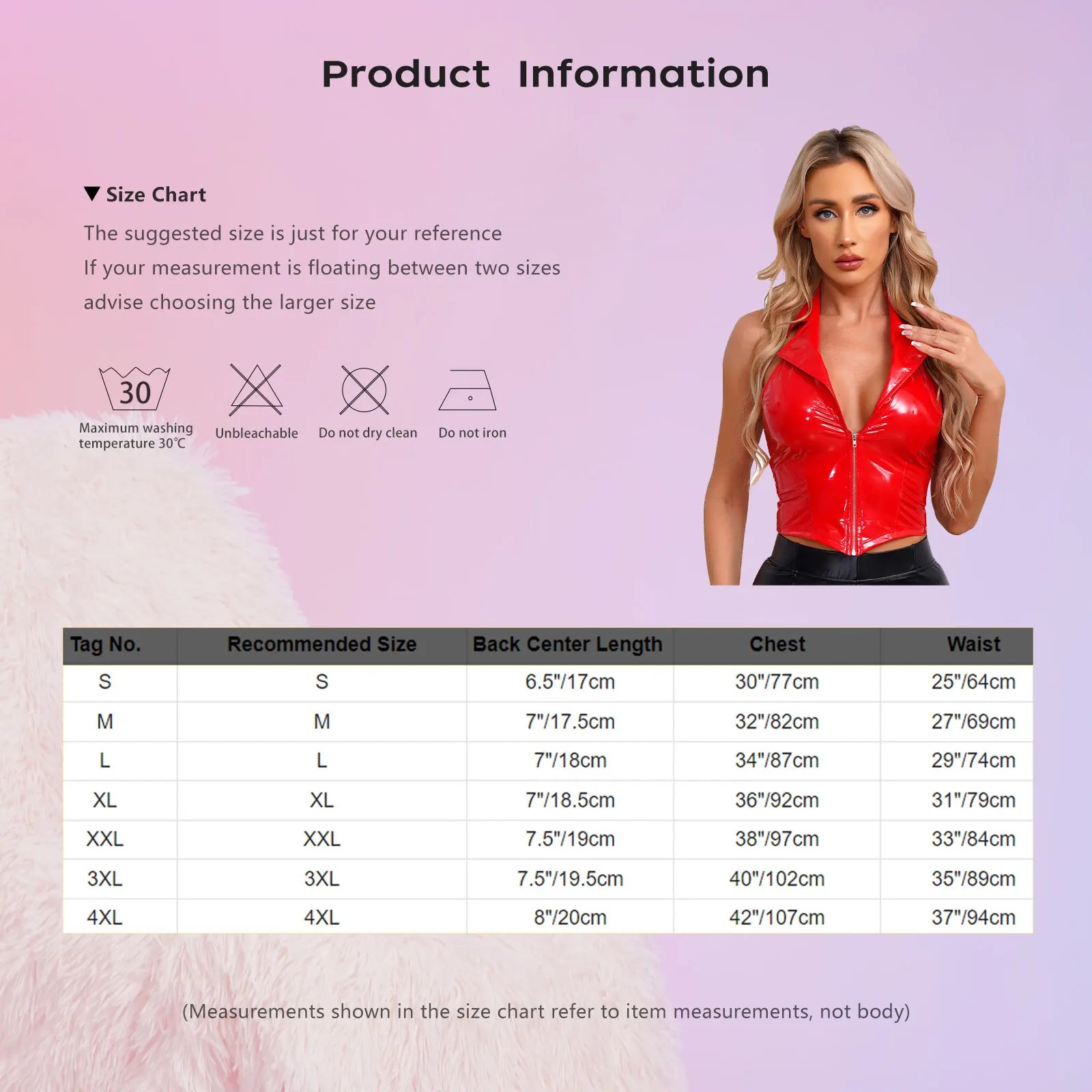 Womens Deep V Neck Front Zipper Latex Vest