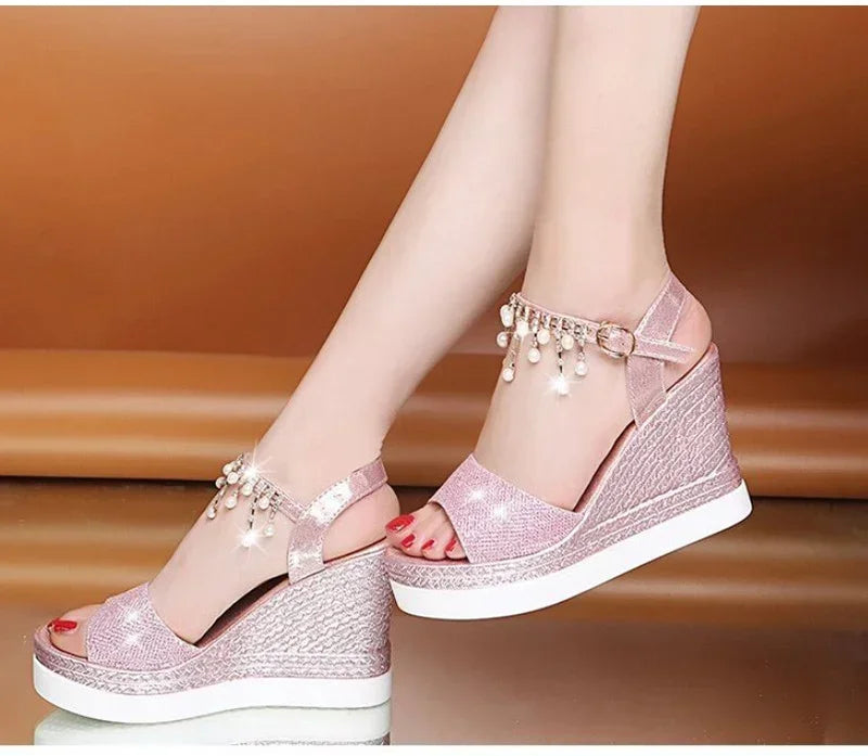 Wedge Sandals Summer Bead Studded Detail