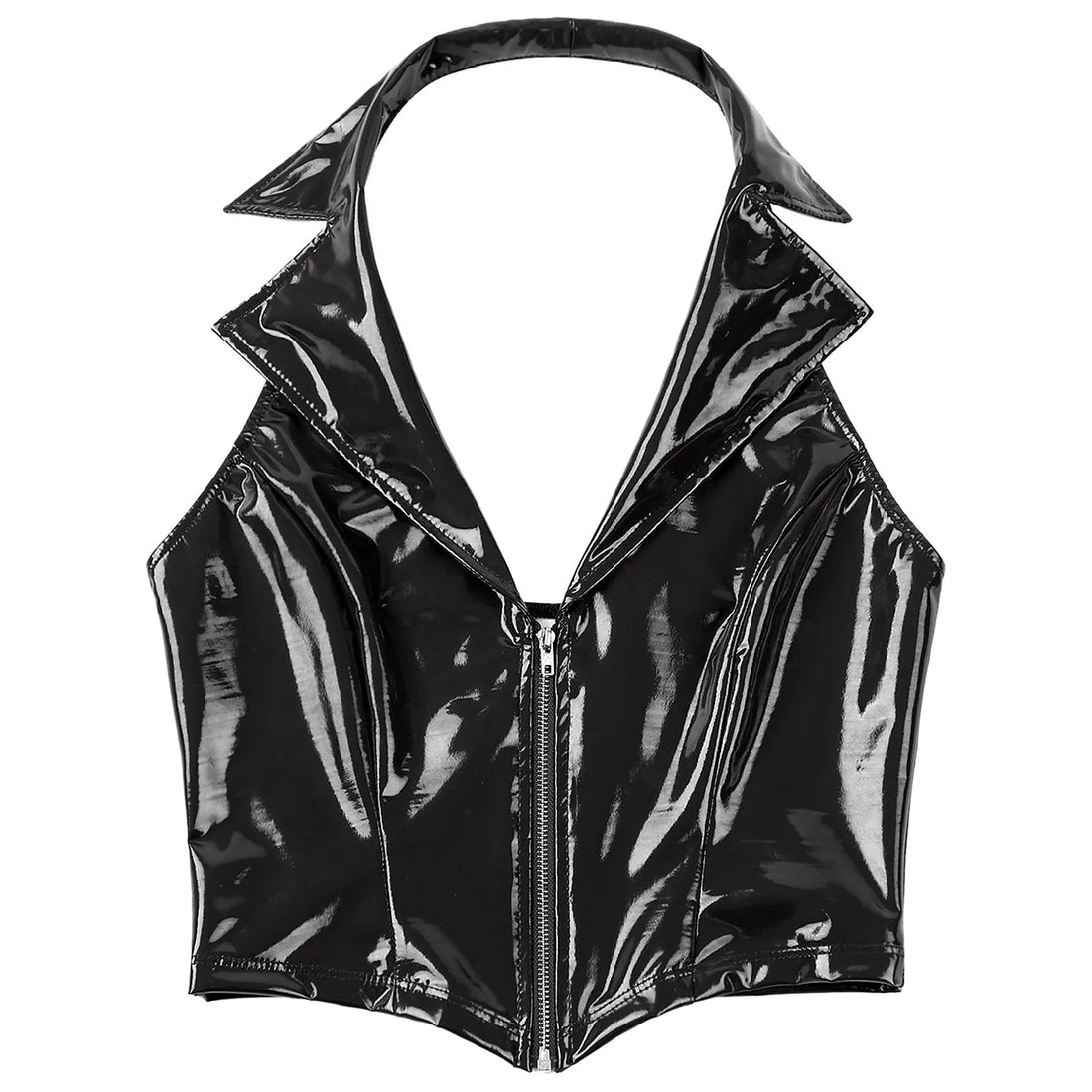 Womens Deep V Neck Front Zipper Latex Vest
