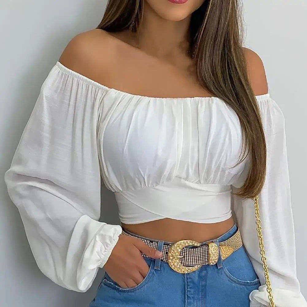 Off Shoulder Lantern Sleeve Women Blouse