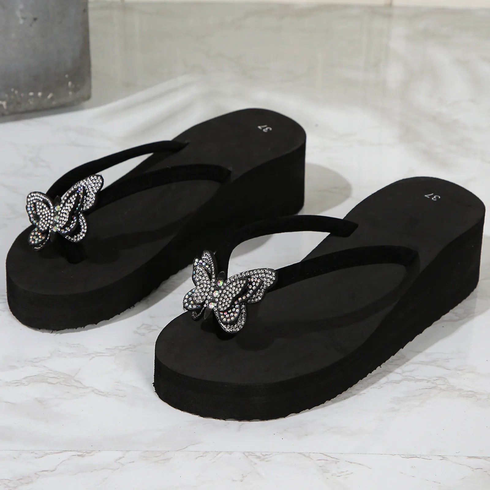 Flip Flop Wedge Lightweight Summer Butterfly