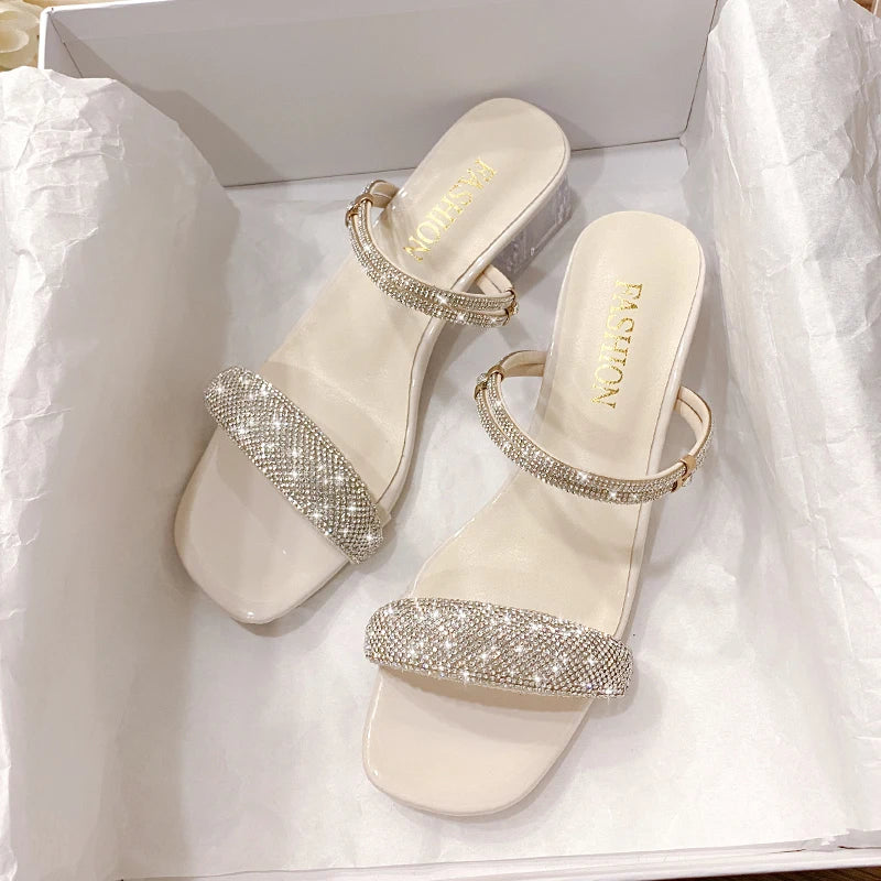 Rhinestone clear heel sandal
