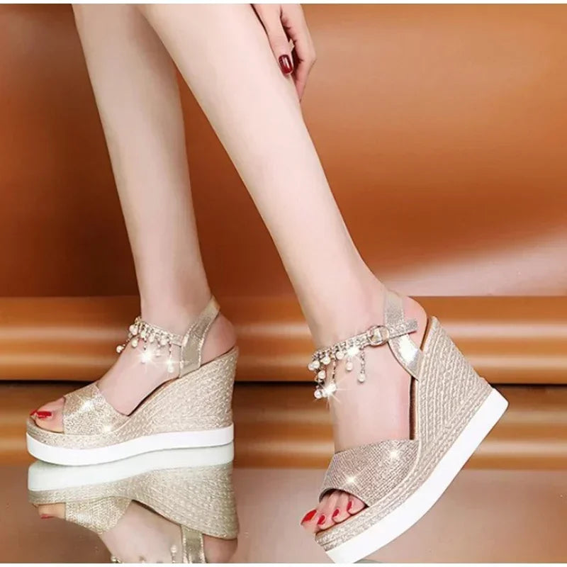 Wedge Sandals Summer Bead Studded Detail