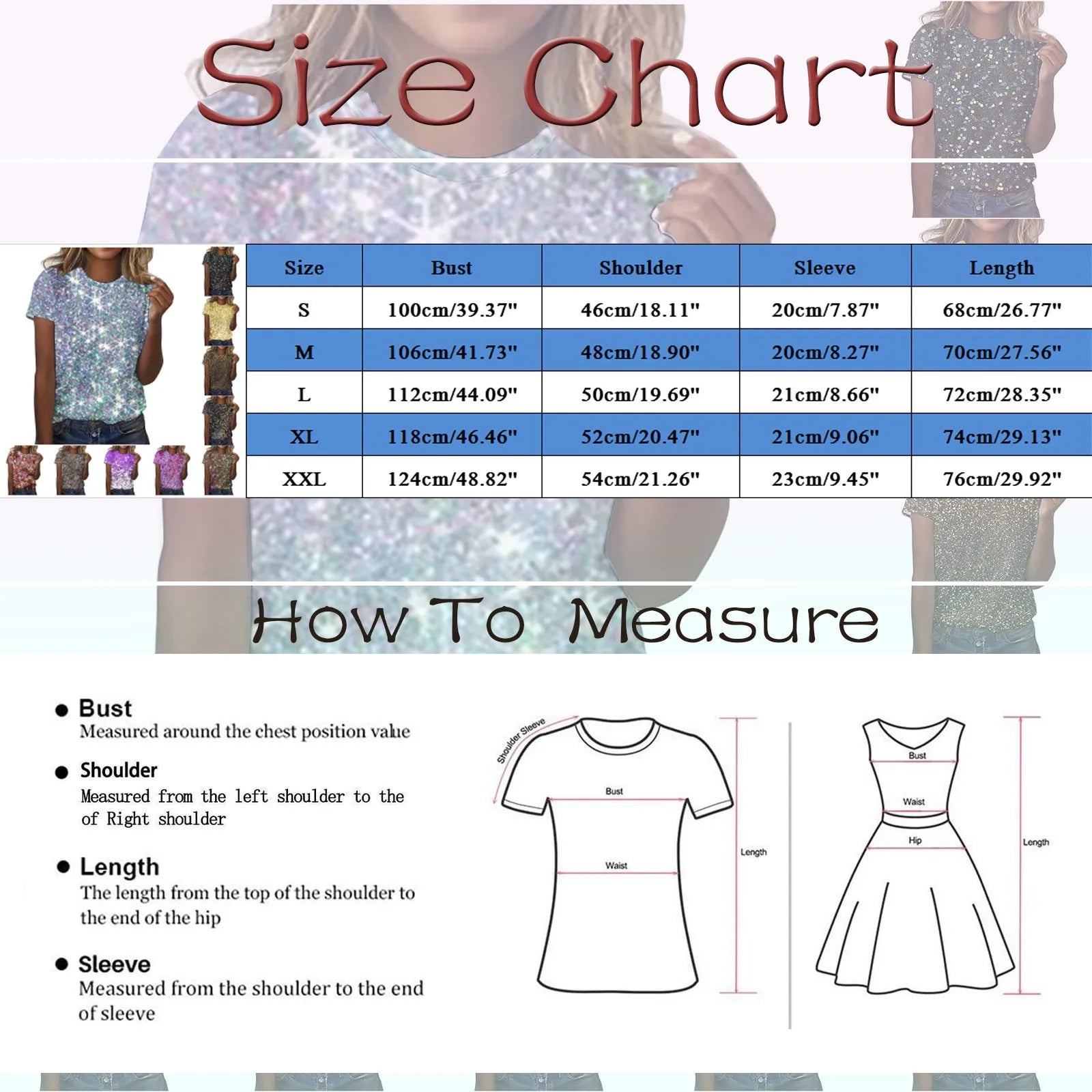 Shiny Sequins T-Shirts Crew Neck Loose Casual Short Sleeve Top