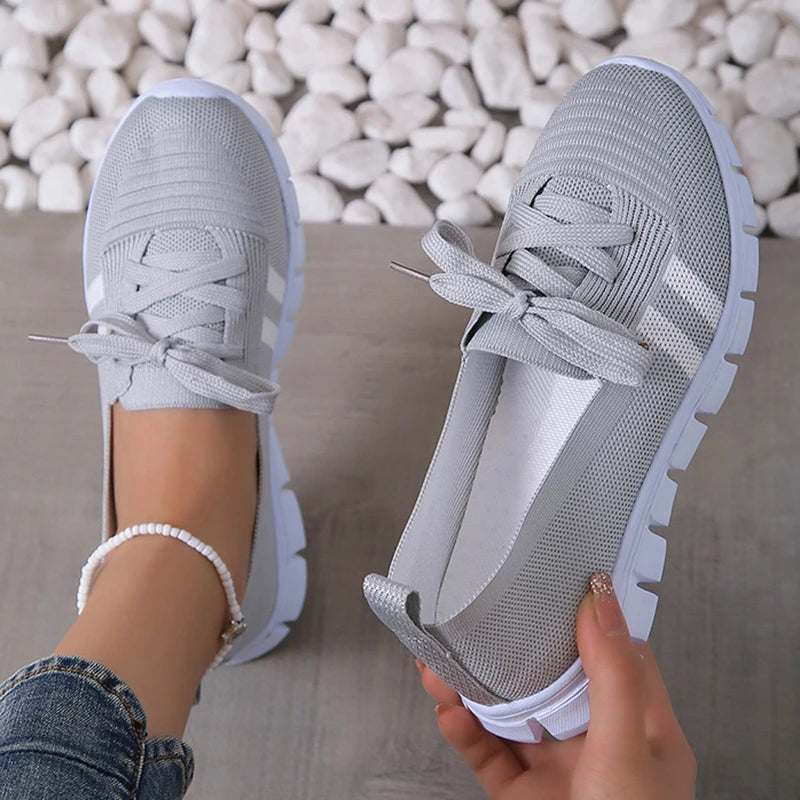 Mesh Knitted Striped Flats Shoes