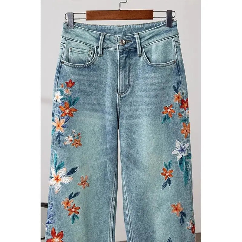 Spring Rita Flower Embroidery  Jeans