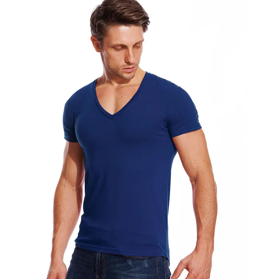 Solid V Neck T Shirt