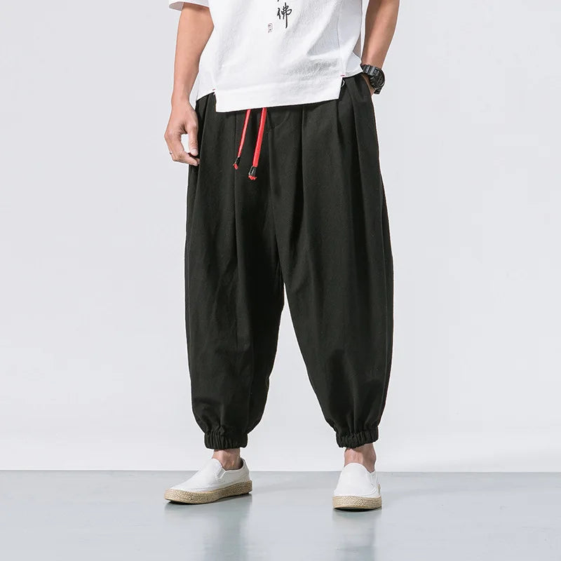 New Oversized Men Linen Sweatpants Joggers High Quality Casual