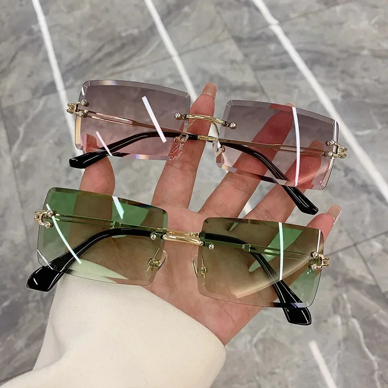 Vintage Sunglasses Rimless Frameless Rectangle Shades