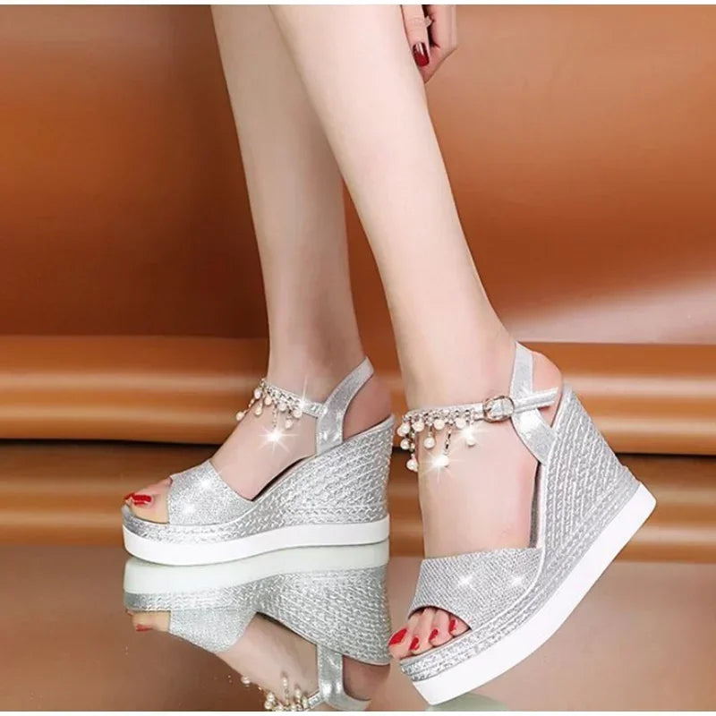 Wedge Sandals Summer Bead Studded Detail