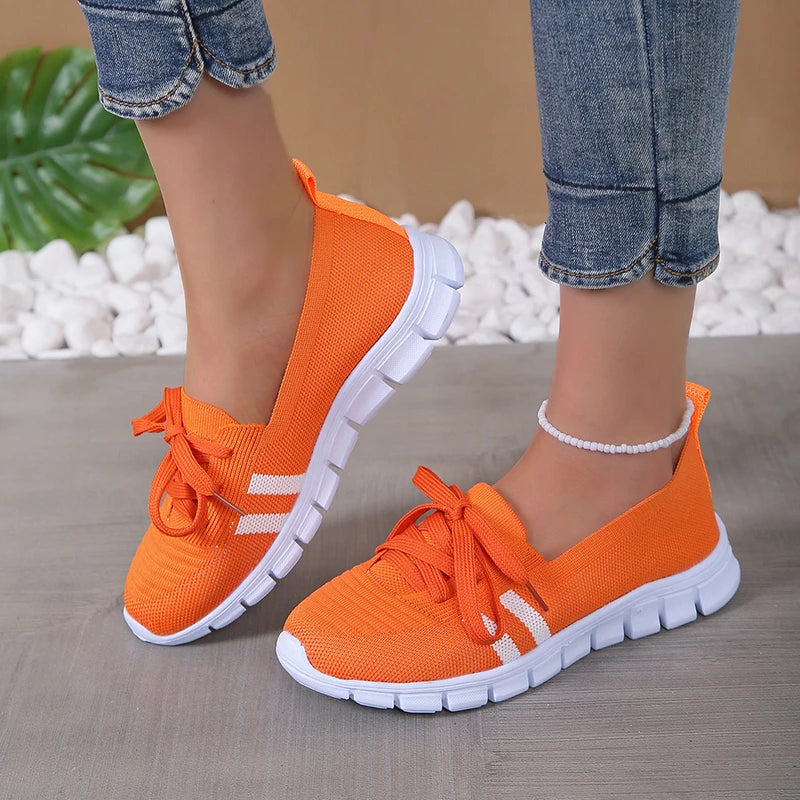 Mesh Knitted Striped Flats Shoes