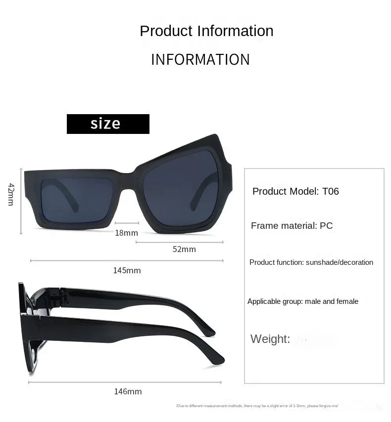 Fashion Irregular Square Sunglasses Asymmetrical Sun Glasses