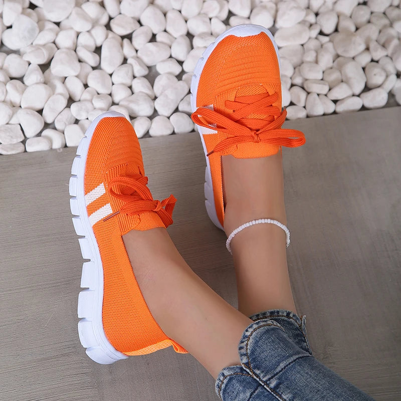 Mesh Knitted Striped Flats Shoes