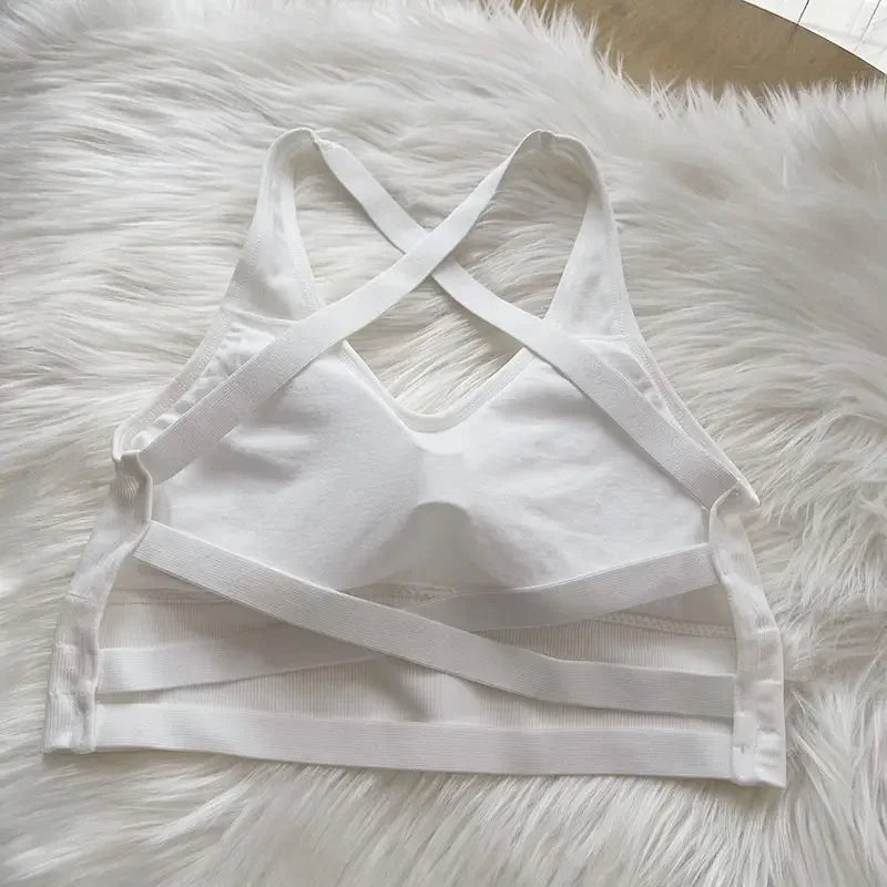 Summer Fashion Sexy Crop Top Women Bra Hollowed Back Cross Strap Yoga Sports Bra Breathable Underwear Female Fitness Vest