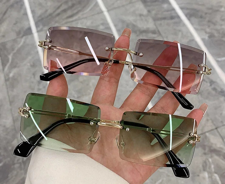 Vintage Sunglasses Rimless Frameless Rectangle Shades
