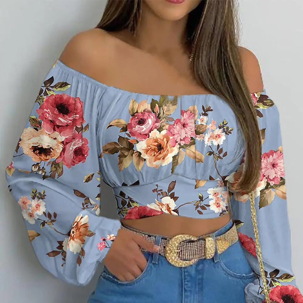Off Shoulder Lantern Sleeve Women Blouse