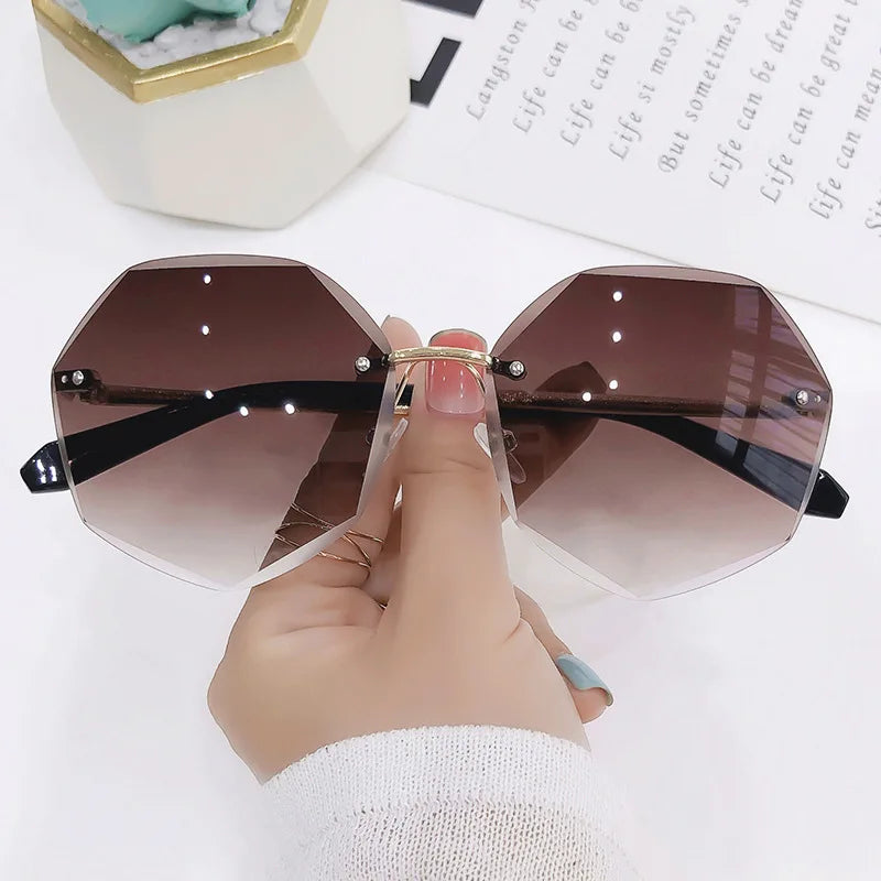 Octagonal Rimless Sunglasses Women&