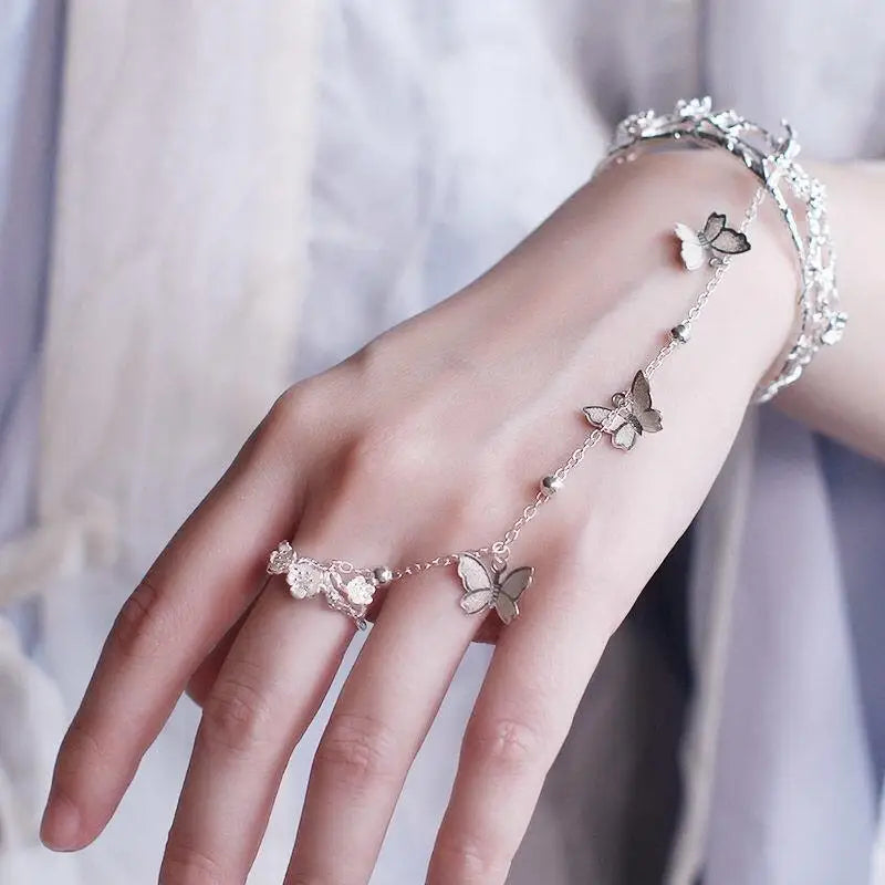 Butterfly Tassel Chain Ring With Bracelet