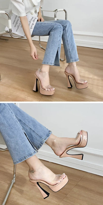 Transparent Ankle Strap Nightclub Pumps