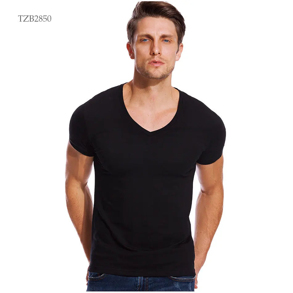 Solid V Neck T Shirt