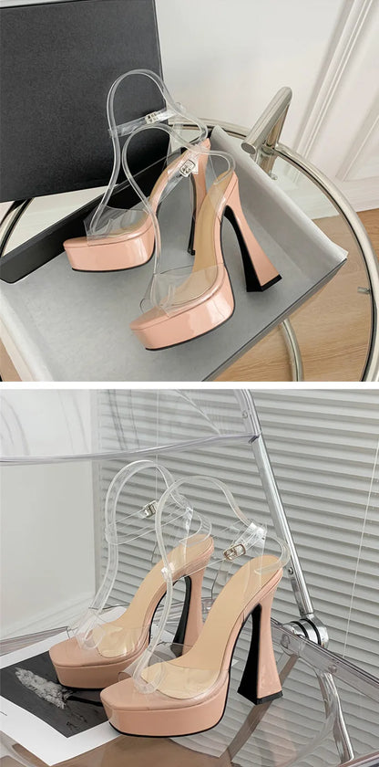 Transparent Ankle Strap Nightclub Pumps