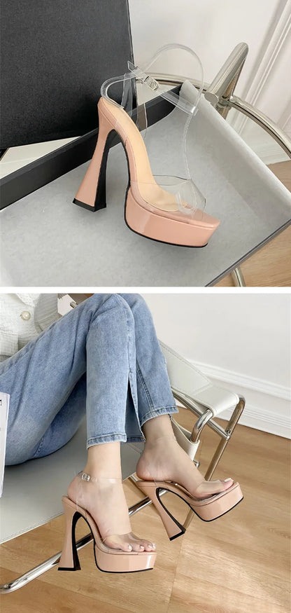 Transparent Ankle Strap Nightclub Pumps