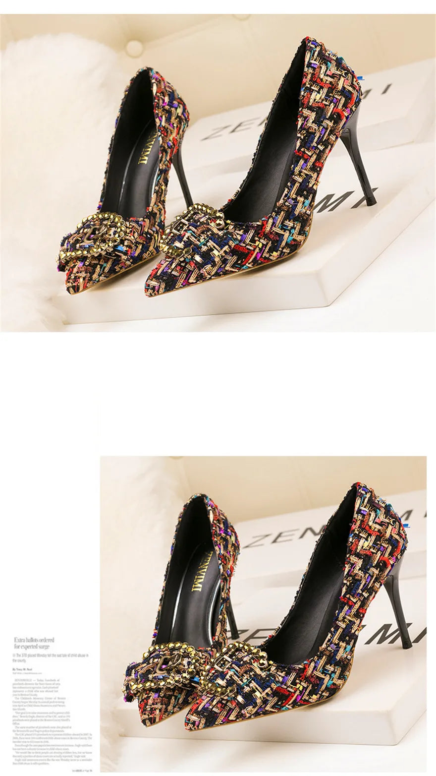 Mixed Colors Woolen Women Pumps New Elegant Crystal Metal Buckle