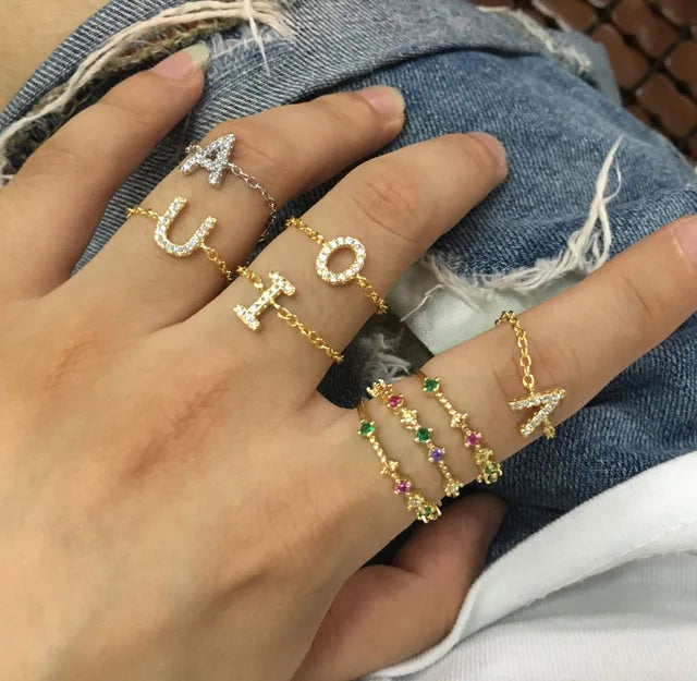 Alphabet Charm Cute Chain Ring