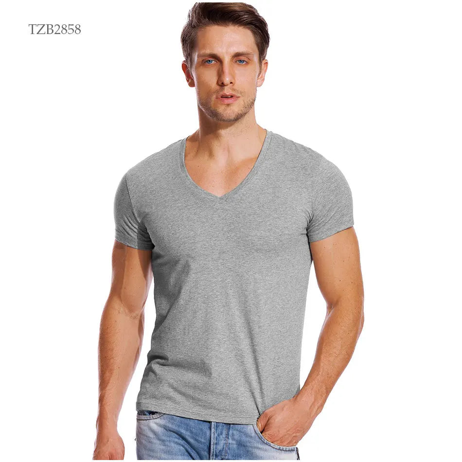 Solid V Neck T Shirt