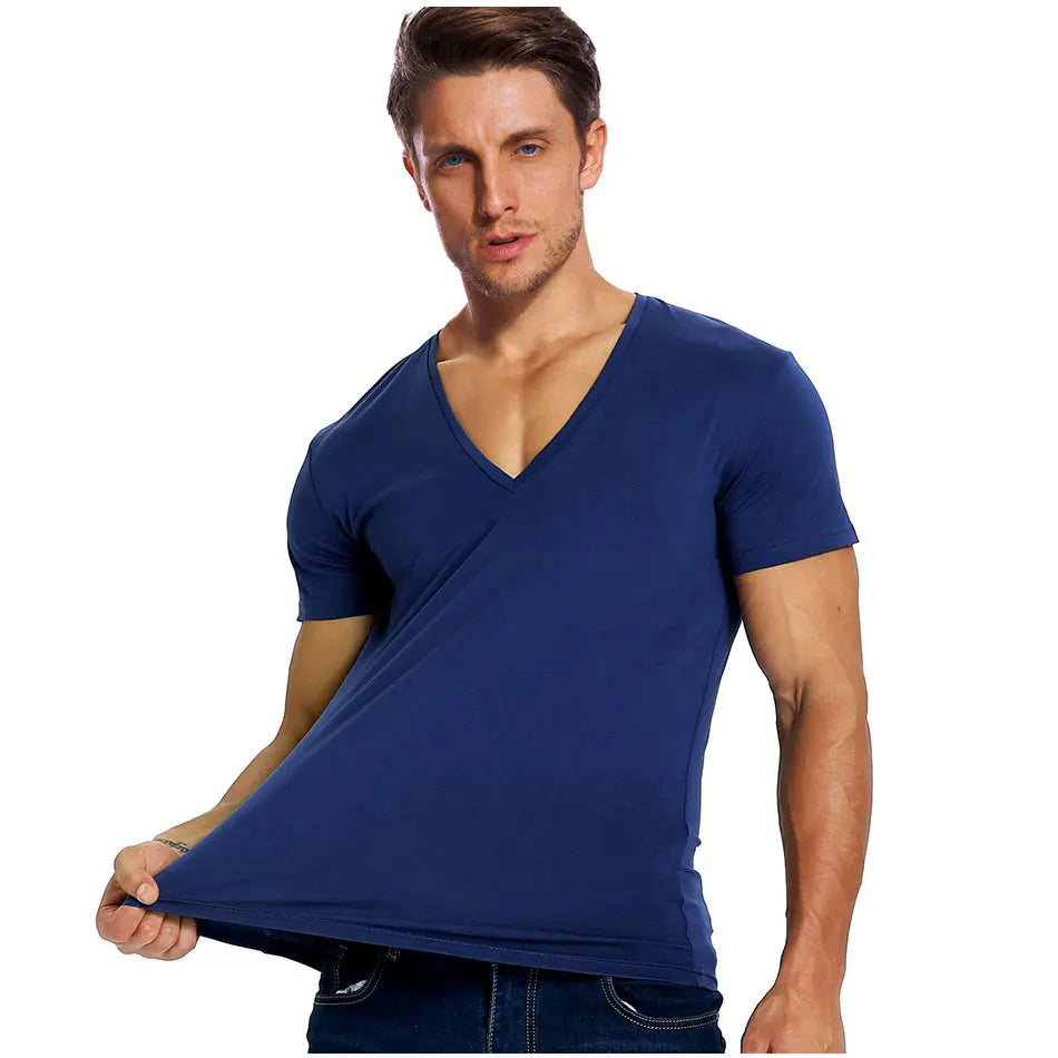 Solid V Neck T Shirt