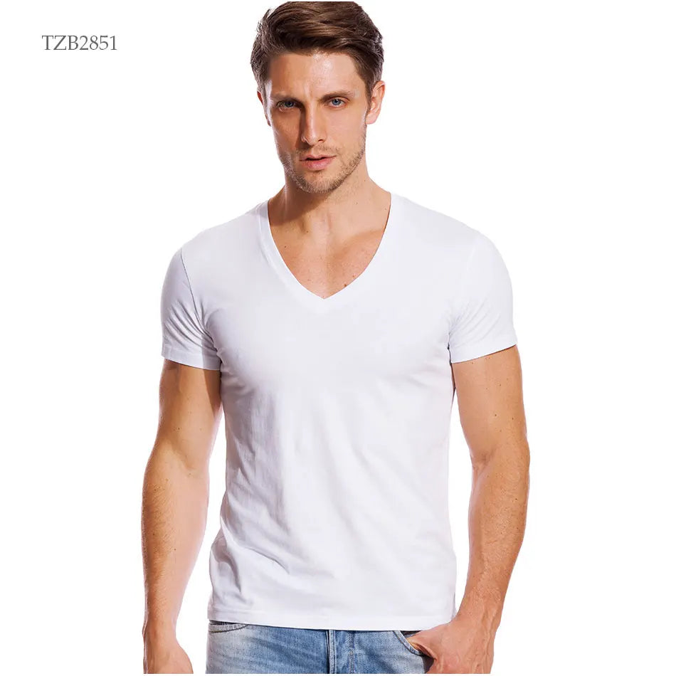 Solid V Neck T Shirt