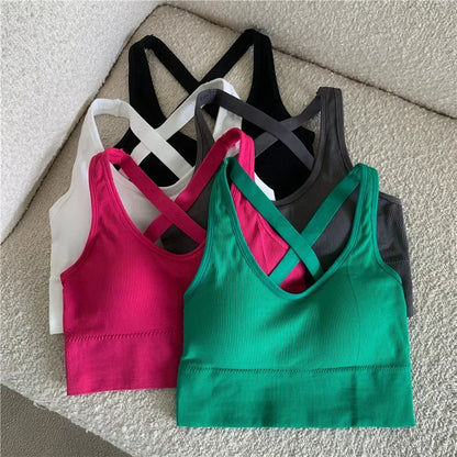 Summer Fashion Sexy Crop Top Women Bra Hollowed Back Cross Strap Yoga Sports Bra Breathable Underwear Female Fitness Vest