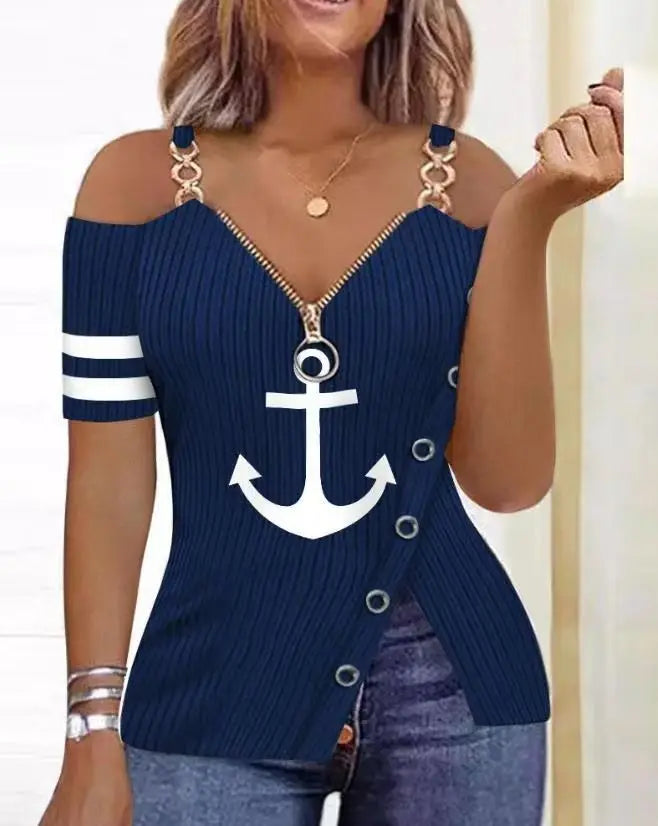 Zipper V Neck Fashion