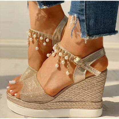 Wedge Sandals Summer Bead Studded Detail