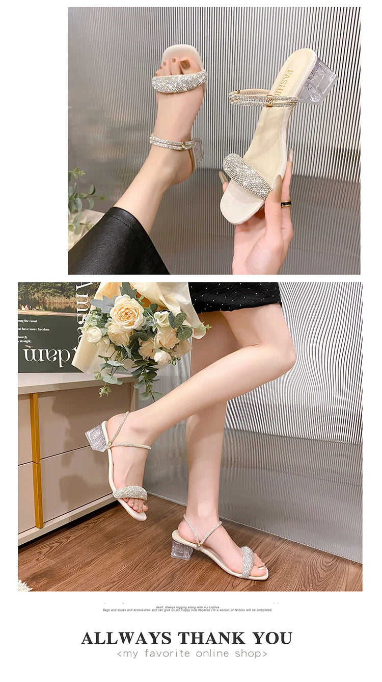 Rhinestone clear heel sandal