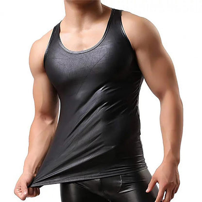 Men Sexy PU Leather Tank Top