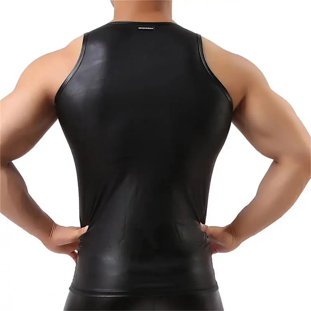 Men Sexy PU Leather Tank Top