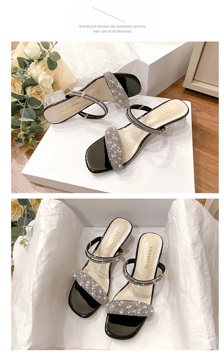 Rhinestone clear heel sandal